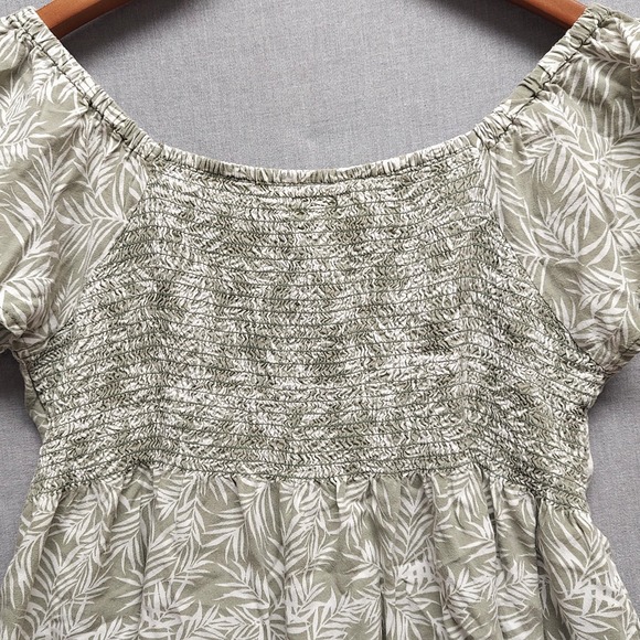 Japna Babydoll Top Cottagecore Boho Floral Ruched Smocked Ruffle Sleeve Sage L - Picture 7 of 12